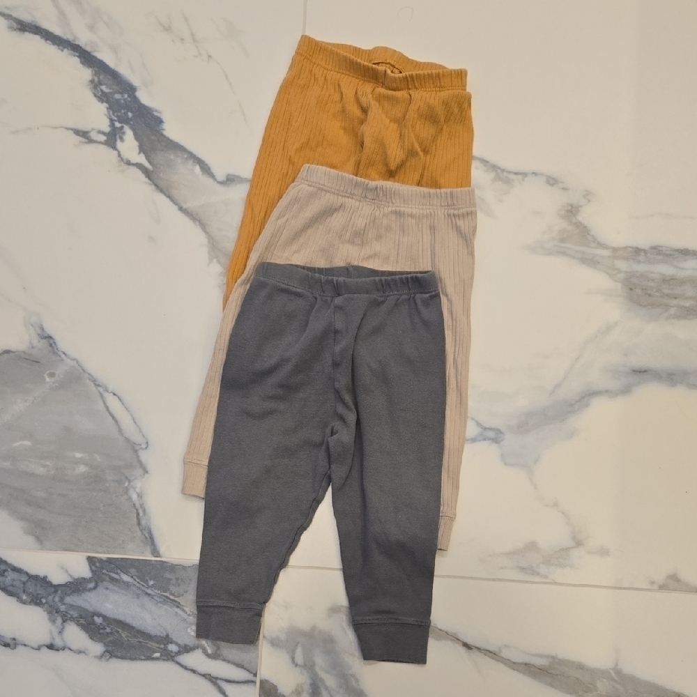Set Of 3 Cloud Island Kids Ribbed Jogger Pants - Gray, Cream, and Tan, GUC